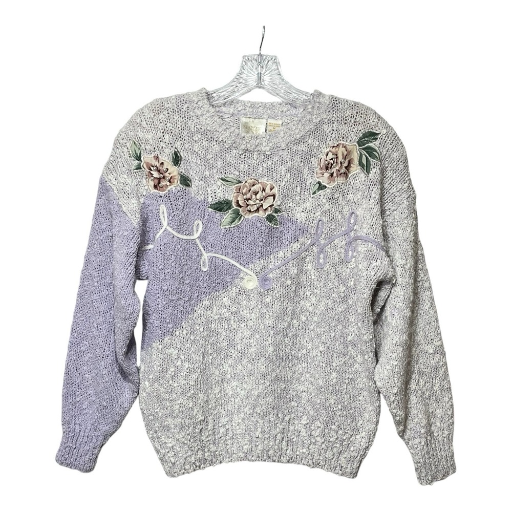 Needles & Yarn Floral‎ Embroidered Pastel Sweater Size M